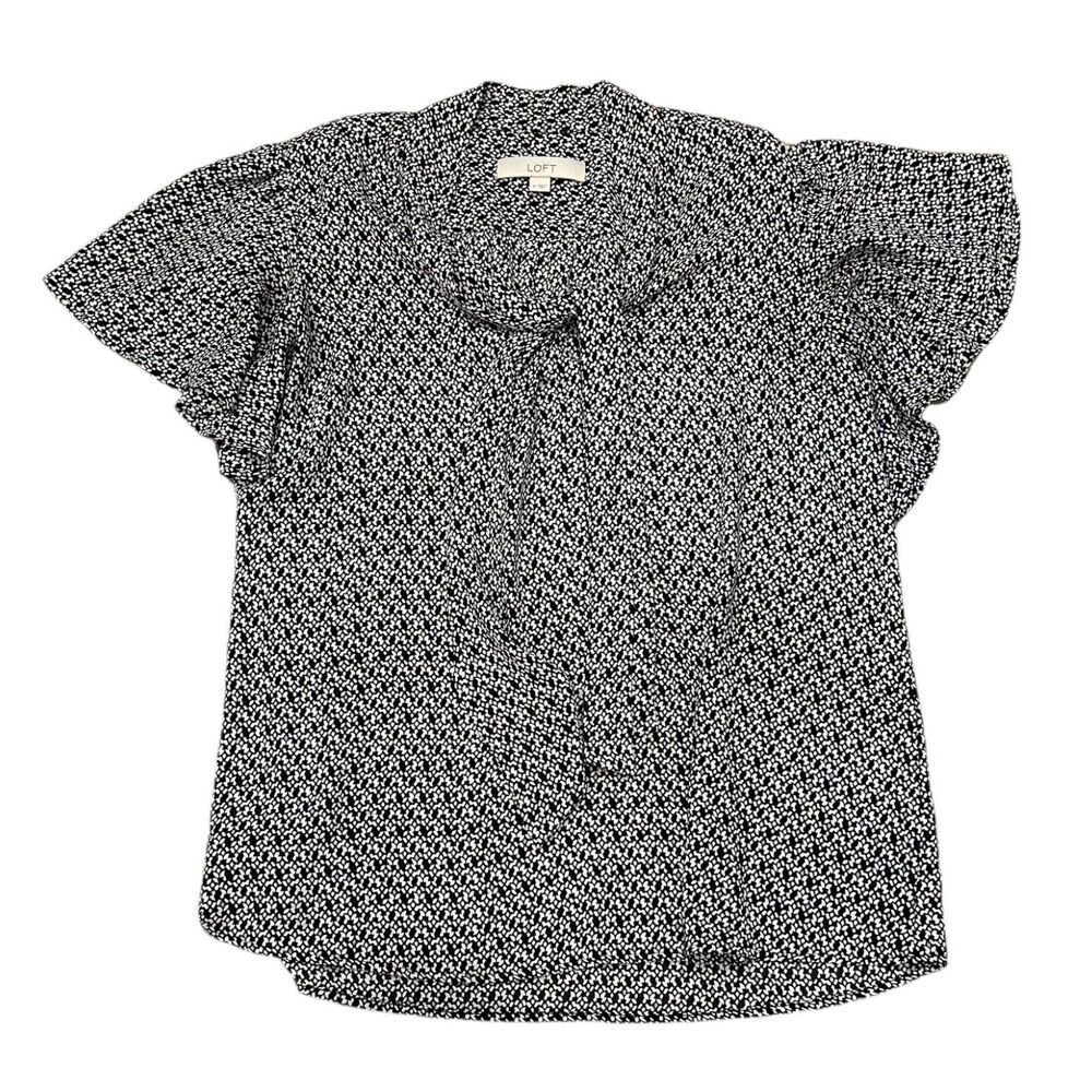 Ann Taylor Loft Patterned Flutter Sleeve Front Tie Blouse M